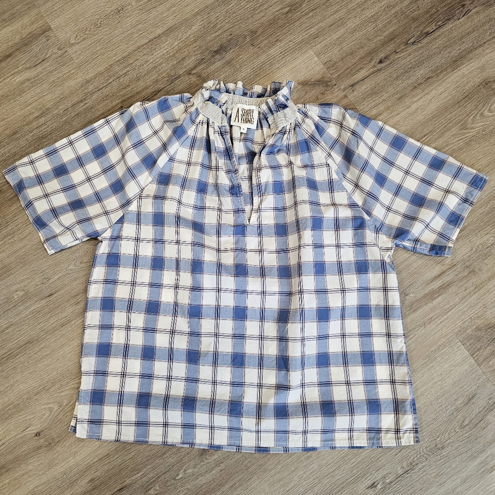 A Shirt Thing Margot Short Sleeve Blue Plaid Shirt
